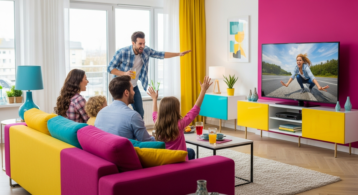 Happy family watching TV